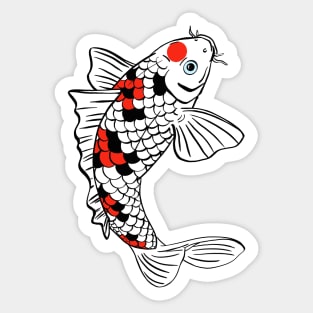 Jumping Koi Carp Fish with Red Black White Scales and Blue Eyed Sticker